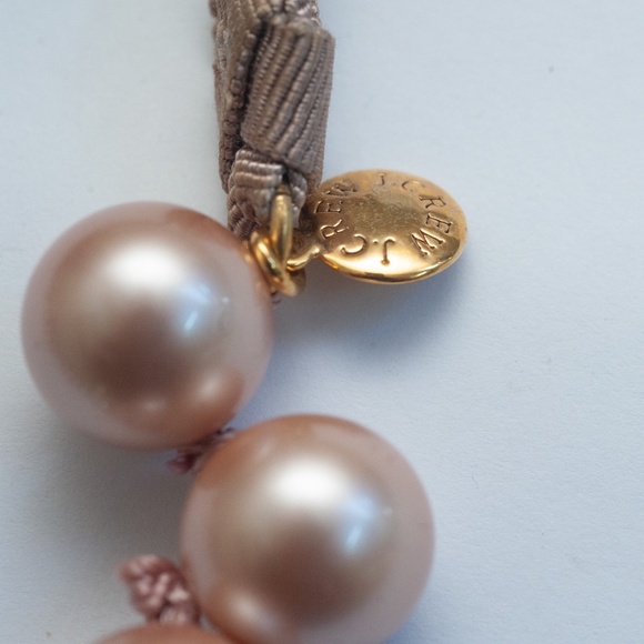 J Crew Pink Faux Pearl and Rhinestone Cluster Ribbon Necklace Vintage 2010ish - Picture 2 of 4